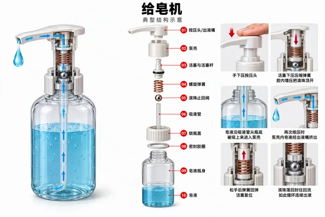给皂机爆炸图，含中文零件标注