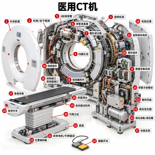 医用CT机爆炸图，含中文零件标注