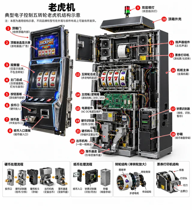 老虎机爆炸图，含中文零件标注
