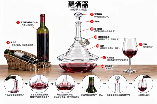 醒酒器爆炸图，含中文零件标注