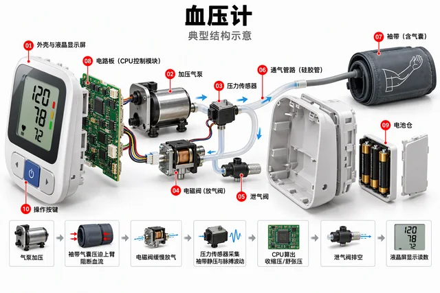 血压计爆炸图，含中文零件标注