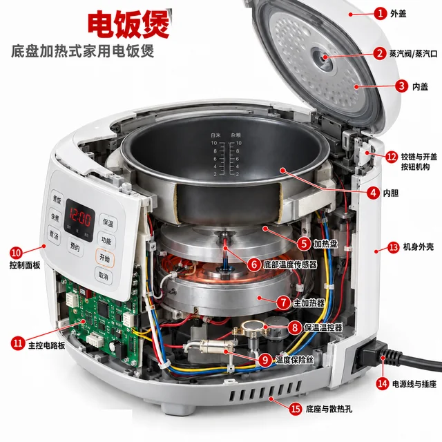 电饭煲爆炸图，含中文零件标注