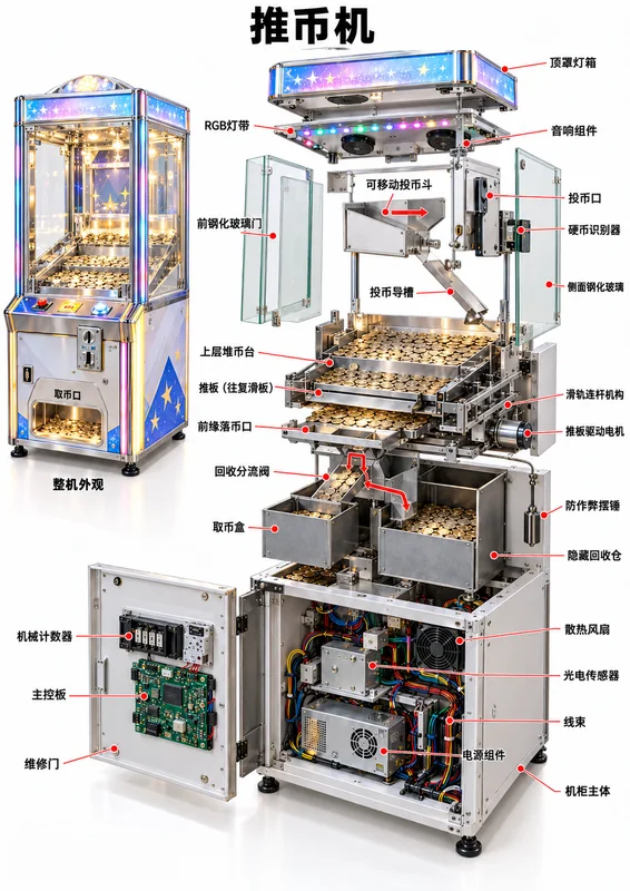 推币机爆炸图，含中文零件标注