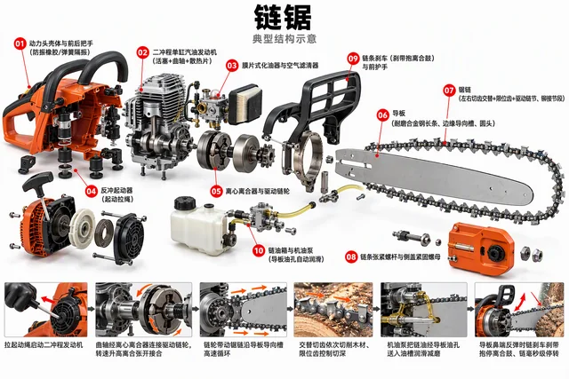链锯爆炸图，含中文零件标注