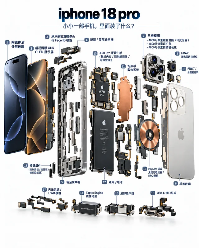 智能手机（概念示意）爆炸图，含中文零件标注