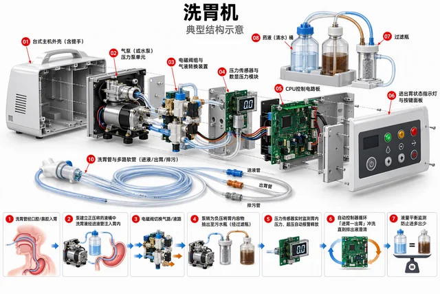 洗胃机爆炸图，含中文零件标注