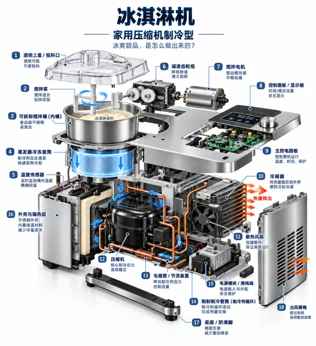 冰淇淋机爆炸图，含中文零件标注