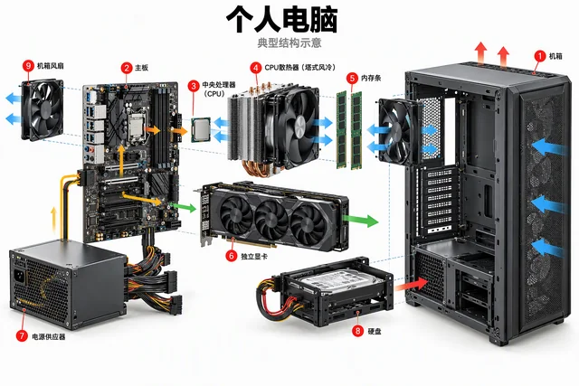 个人电脑爆炸图，含中文零件标注