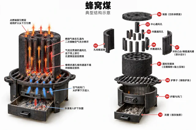蜂窝煤爆炸图，含中文零件标注