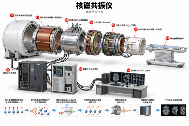 核磁共振仪爆炸图，含中文零件标注